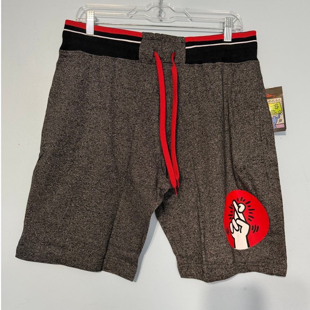 Keith Haring Men's Large Mock Twist Jams Knitted Jersey Shorts Grey Red 2304